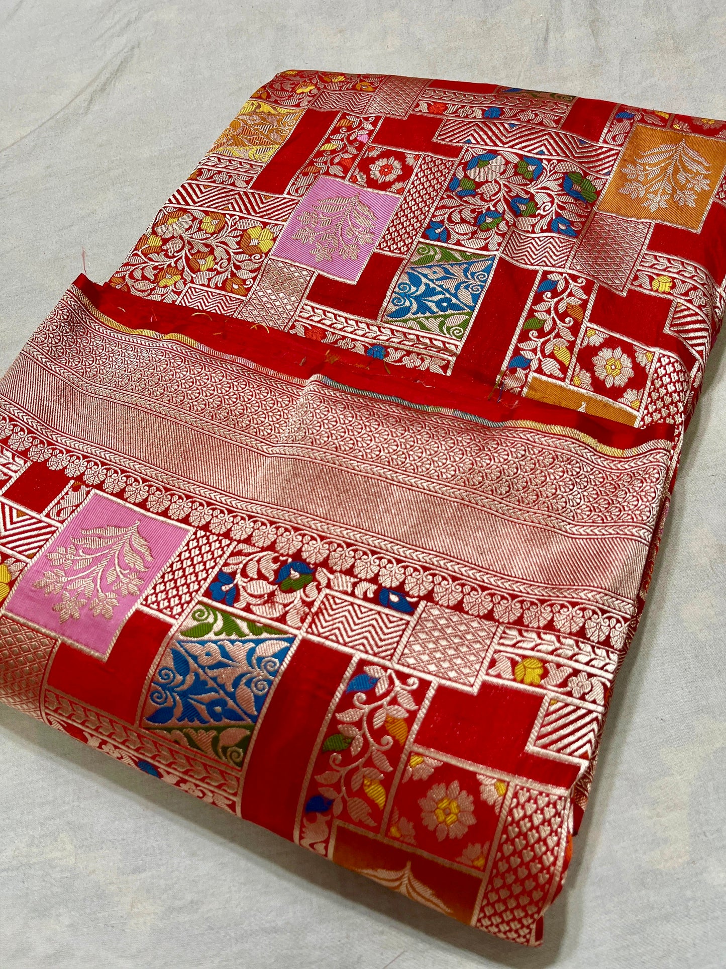 Banarasi Tilfi Katan Silk Saree with Zari Weaving and Multicolor Motifs – Silk Mark Certified