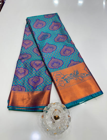 Bridal Soft Silk Saree with Jacquard Weaving & Contrast Border for Women