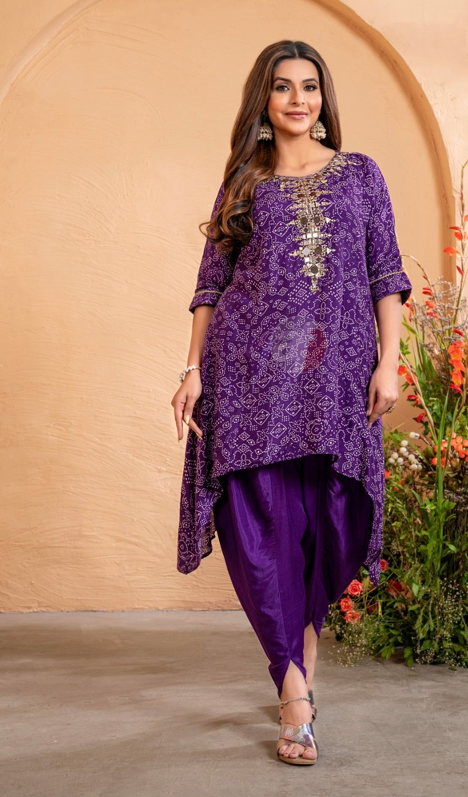 Dola Silk Kaftan Kurti with Tulip Pant for Women with Manual