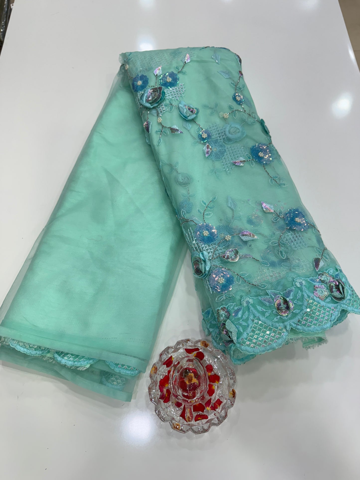 Mint Green Sequin Designer Saree for Women – Fancy Bollywood Party Wear with Designer Blouse