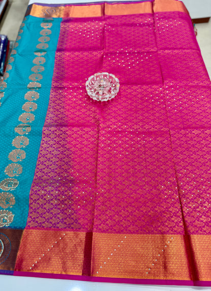 Soft Silk Saree with Cutwork and Stone Embellishments for Women