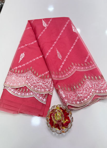 Banarasi Semi Organza Soft Saree with Embroidery Border and Blouse Design – Festive Wear