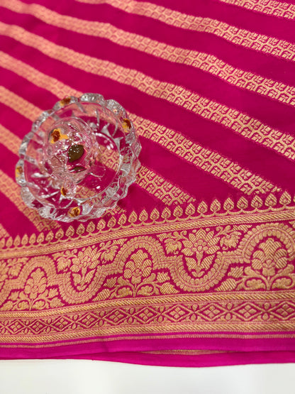 Pure Kaddi Georgette Silk Saree with Gold Zari Weaving – Silkmark Certified Handwoven Saree for Women