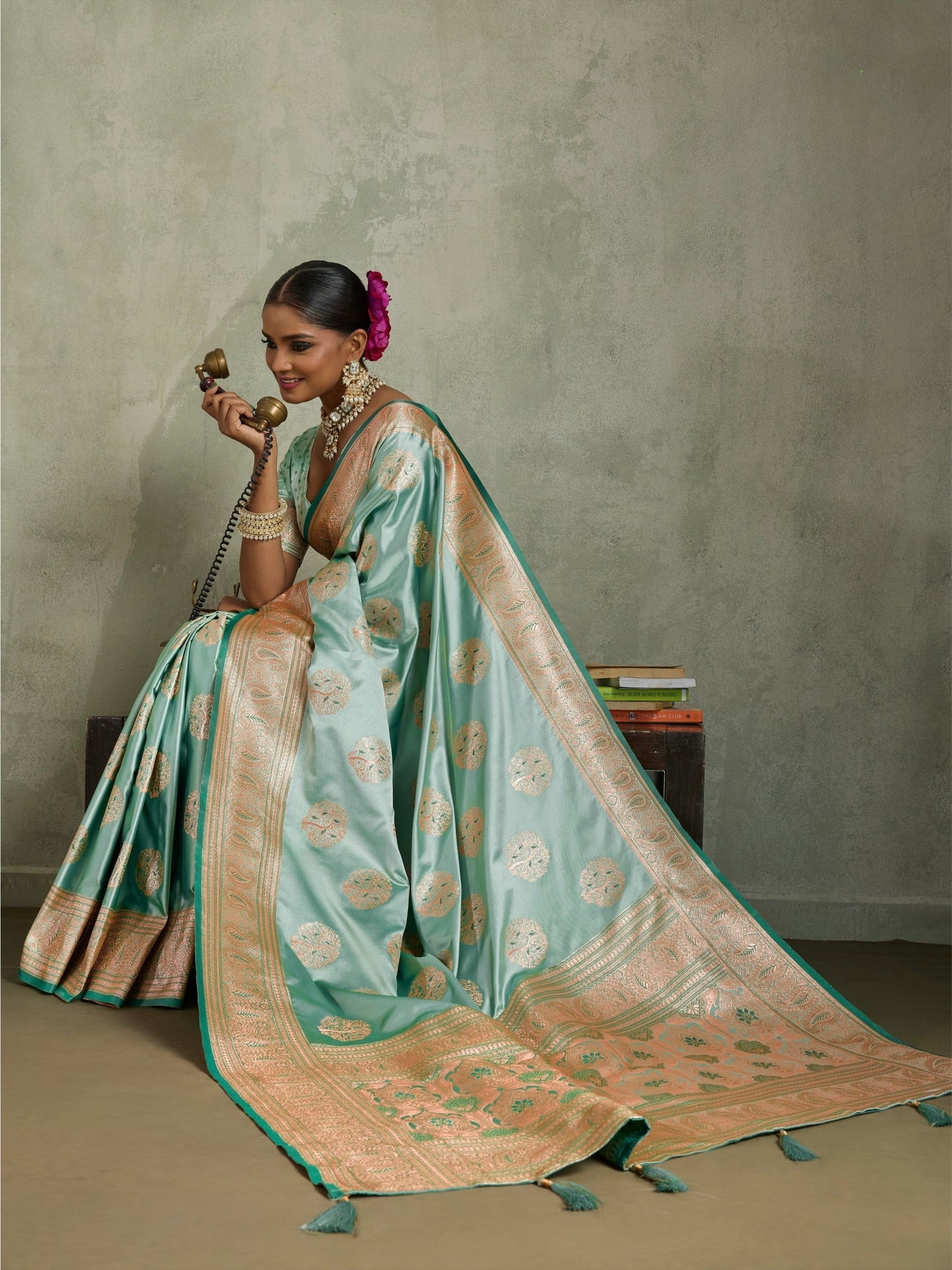Satin Silk Saree with Zari Weaving and Meenakari Pallu for Women