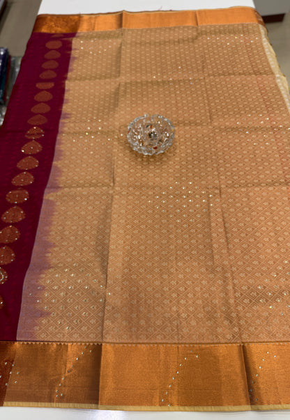 Soft Silk Saree with Cutwork and Stone Embellishments for Women