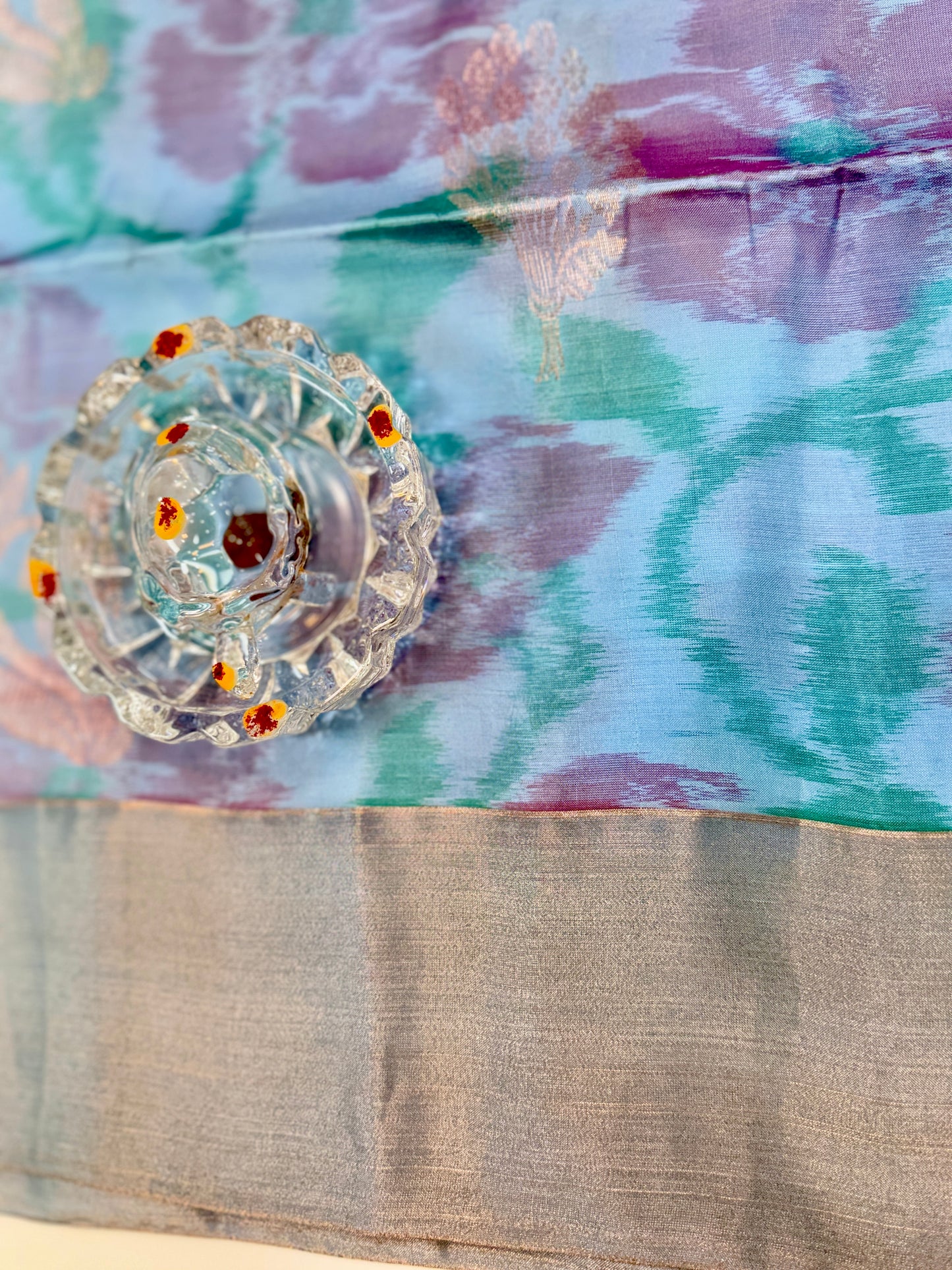 Pochampalli Printed Silk Saree with Satin Border and Blouse – Powerloom Weave for Women