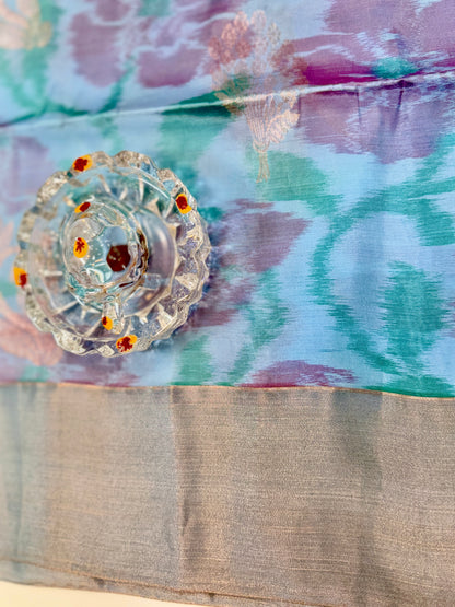 Pochampalli Printed Silk Saree with Satin Border and Blouse – Powerloom Weave for Women