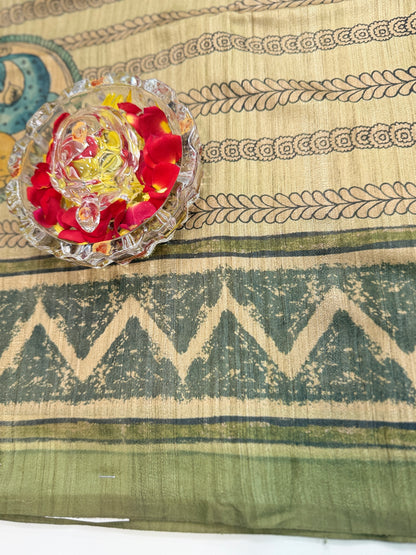 Silk Blend Printed Saree with Traditional Art Motifs and Glossy Texture – Festive Wear for Women