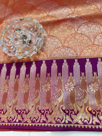 Kanjivaram Soft Silk Saree with Meenakari Weaving, Broad Pattu and Potli Tassels – Wedding Silk Saree for Women