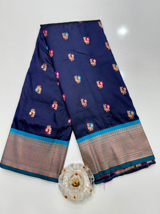 Paithani Soft Silk Saree with Zari Weaving and Contrast Blouse