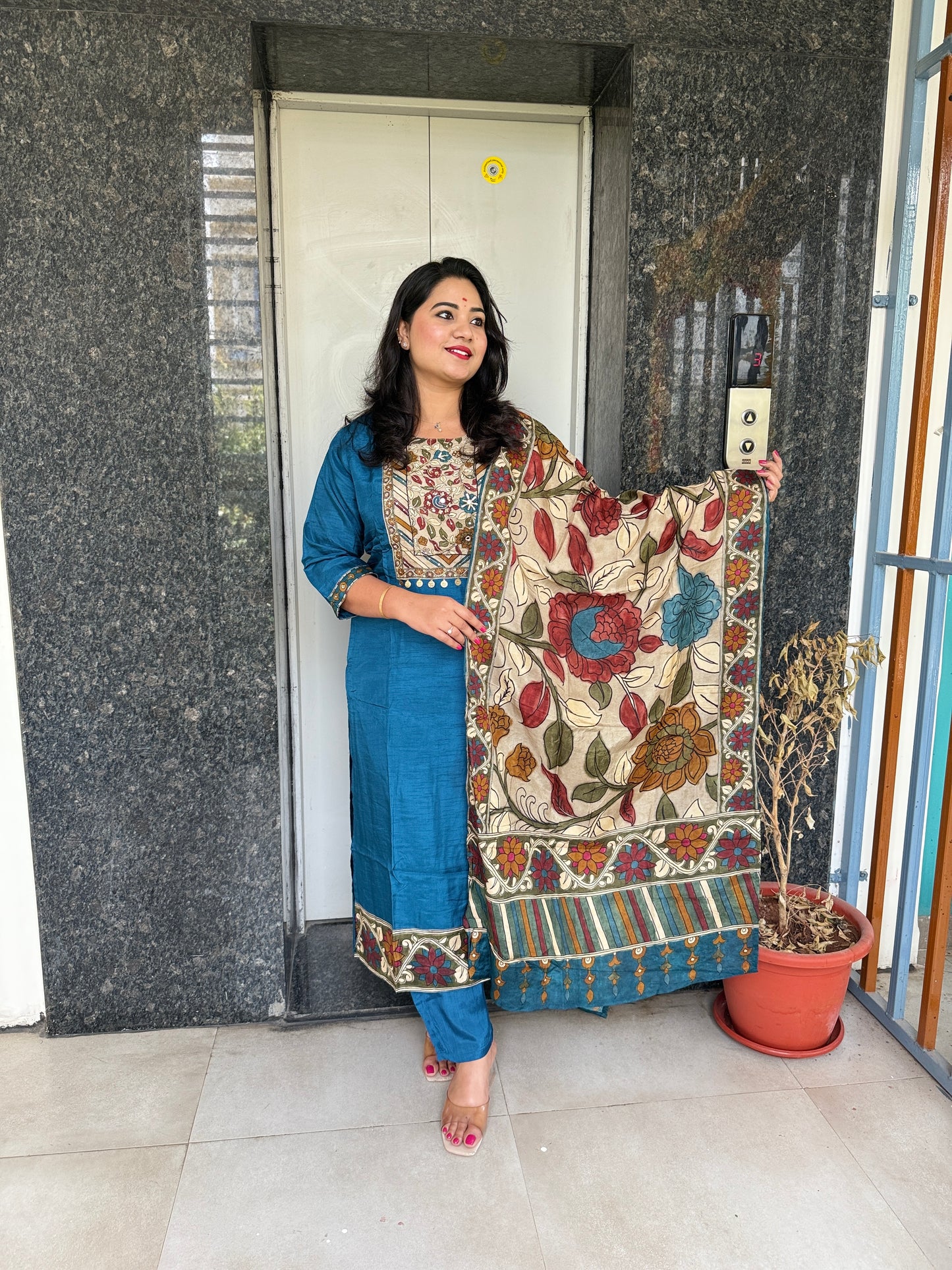 Dola Silk Suit Set with Cotton Lining and Printed Dupatta for Women – Sizes 38 to 46