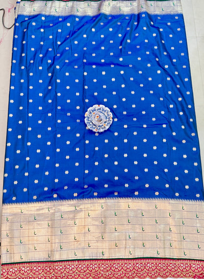 Paithani Lace Border Saree with Parrot Motifs and Contrast Blouse