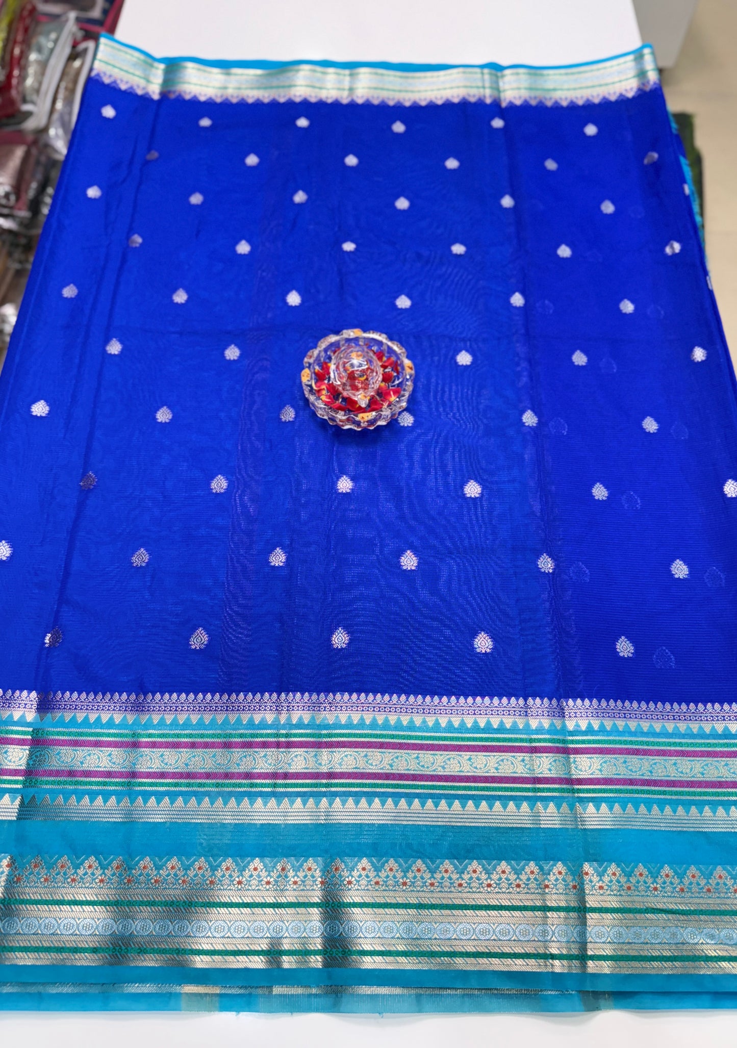 Banarasi Semi-Georgette Silk Saree with Gold Zari Weaving and Meenakari Border – Traditional Festive Saree for Women