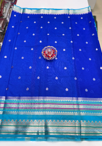 Banarasi Semi-Georgette Silk Saree with Gold Zari Weaving and Meenakari Border – Traditional Festive Saree for Women