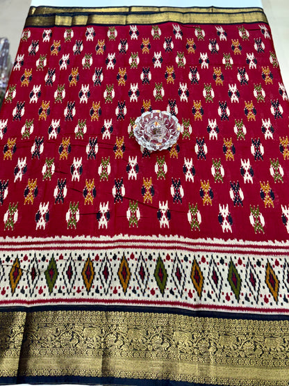 Semi Maheshwari Silk Saree with Zari Border & Ikat Style Weaving for Women