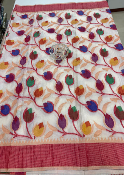 Soft silk floral printed saree with contrast blouse, lightweight festive wear saree for women