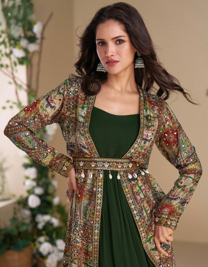 Real Georgette Gown with Hand-Embroidered Real Silk Shrug – Janvi 2-Piece Set for Women (Free Size)