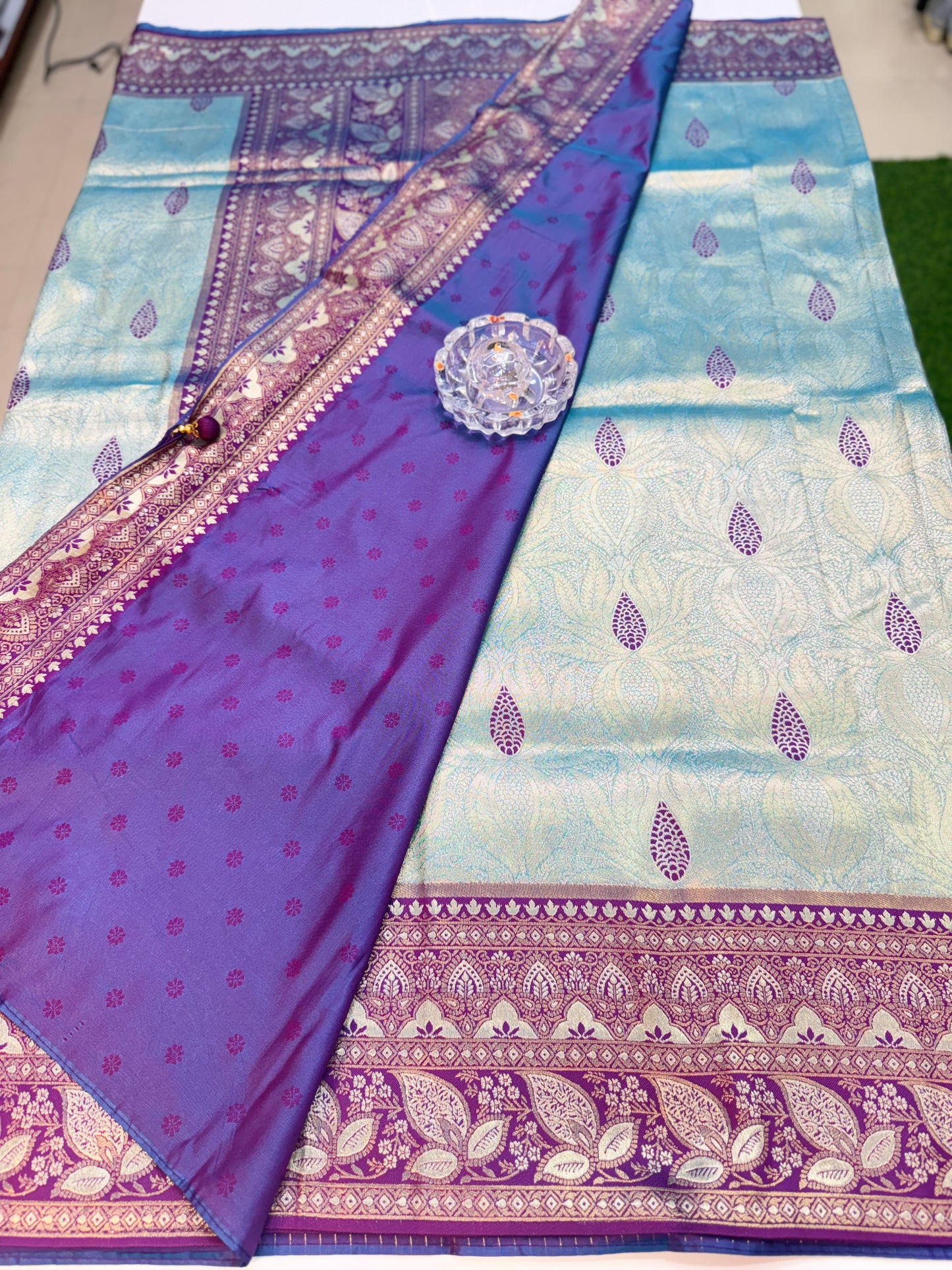 Kanjivaram Soft Silk Saree with Meenakari Weaving, Broad Pattu and Potli Tassels – Wedding Silk Saree for Women