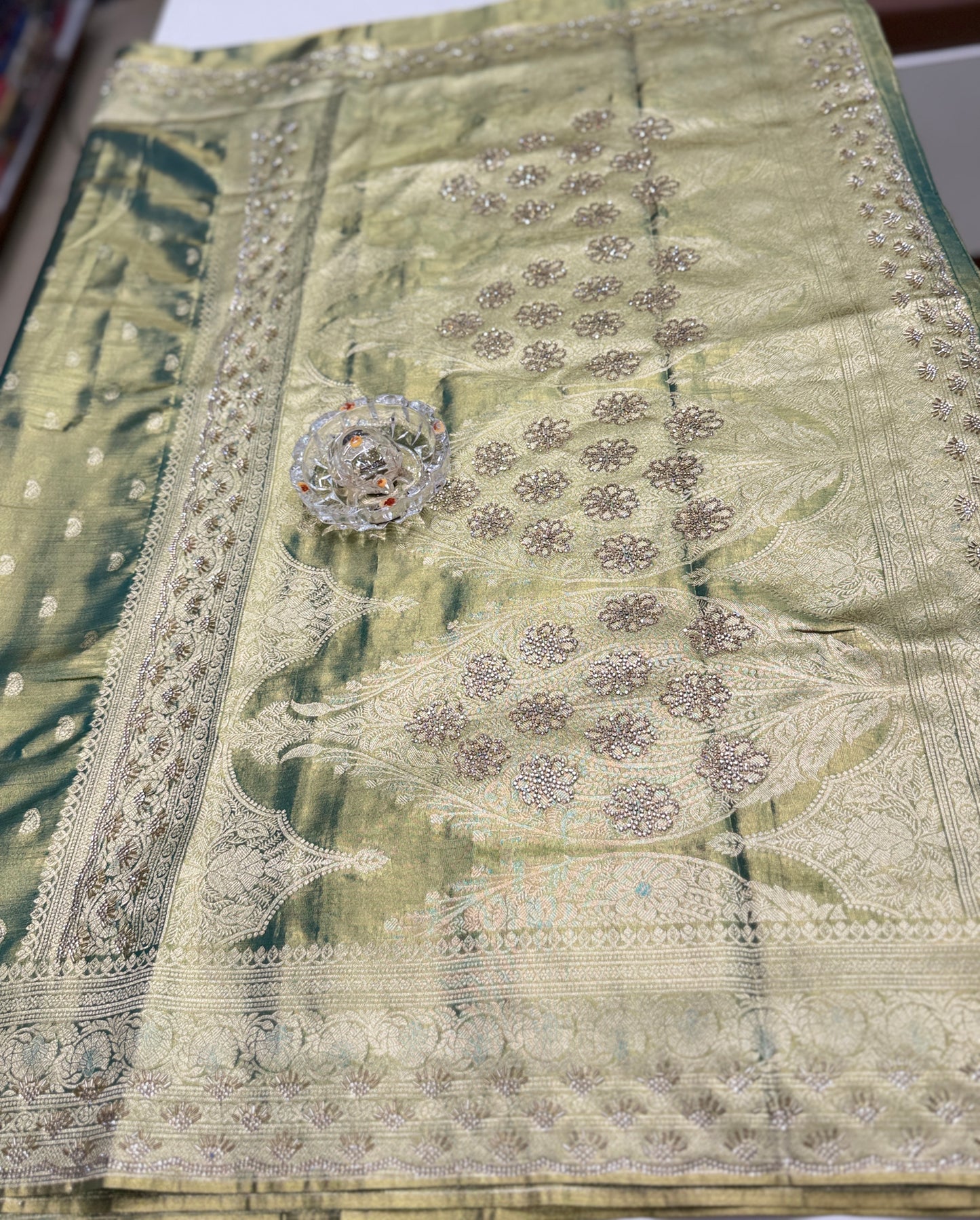 Rich Tissue Silk Saree with Heavy Zari Weaving and Ornate Border for Women