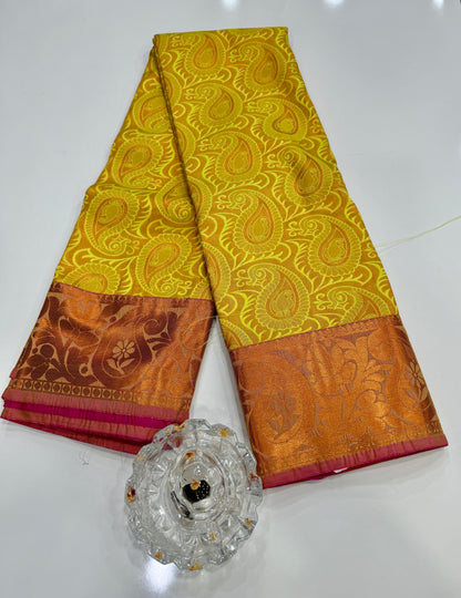 Bridal Soft Silk Saree with Jacquard Weaving & Contrast Border for Women