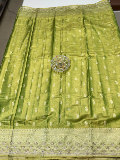 Rich Tissue Silk Saree with Heavy Zari Weaving and Ornate Border for Women