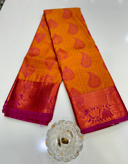 Bridal Soft Silk Saree with Jacquard Weaving & Contrast Border for Women