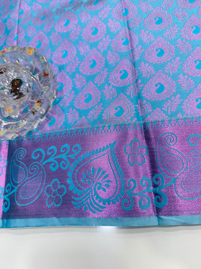 Traditional Kanchipuram Style Silk Saree for Women with Zari Border and Blouse Piece | Power-loom Woven Saree