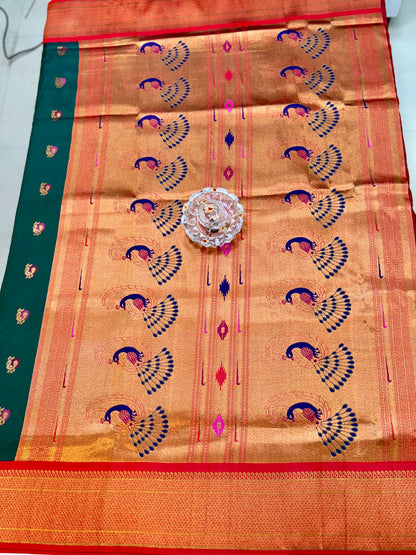 Paithani Soft Silk Saree with Zari Weaving and Contrast Blouse