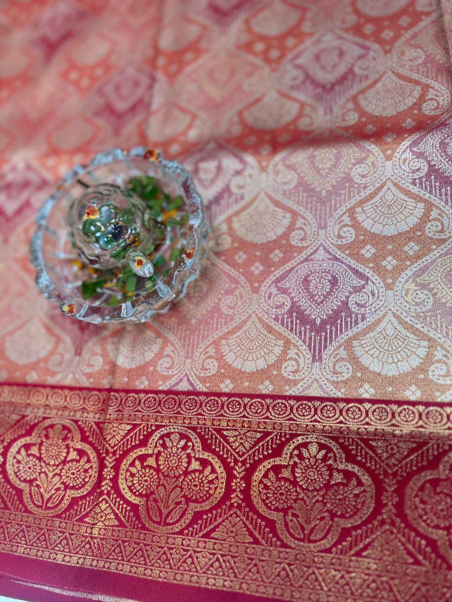 Tissue silk saree with rich zari weaving and contrast border for women