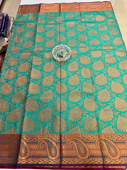 Bridal Soft Silk Saree with Jacquard Weaving & Contrast Border for Women