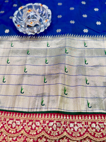 Paithani Lace Border Saree with Parrot Motifs and Contrast Blouse
