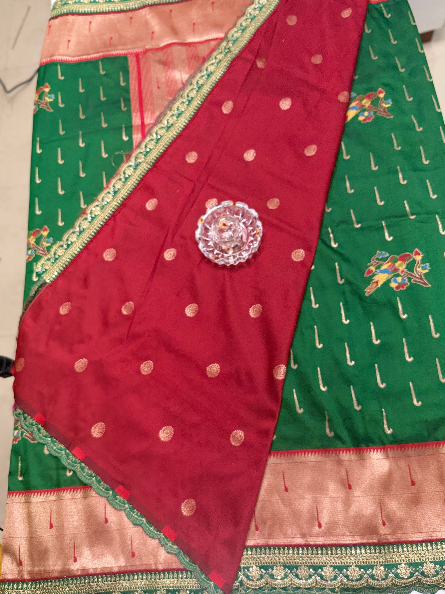 Paithani Lace Border Soft Silk Saree with Contrast Blouse for Women