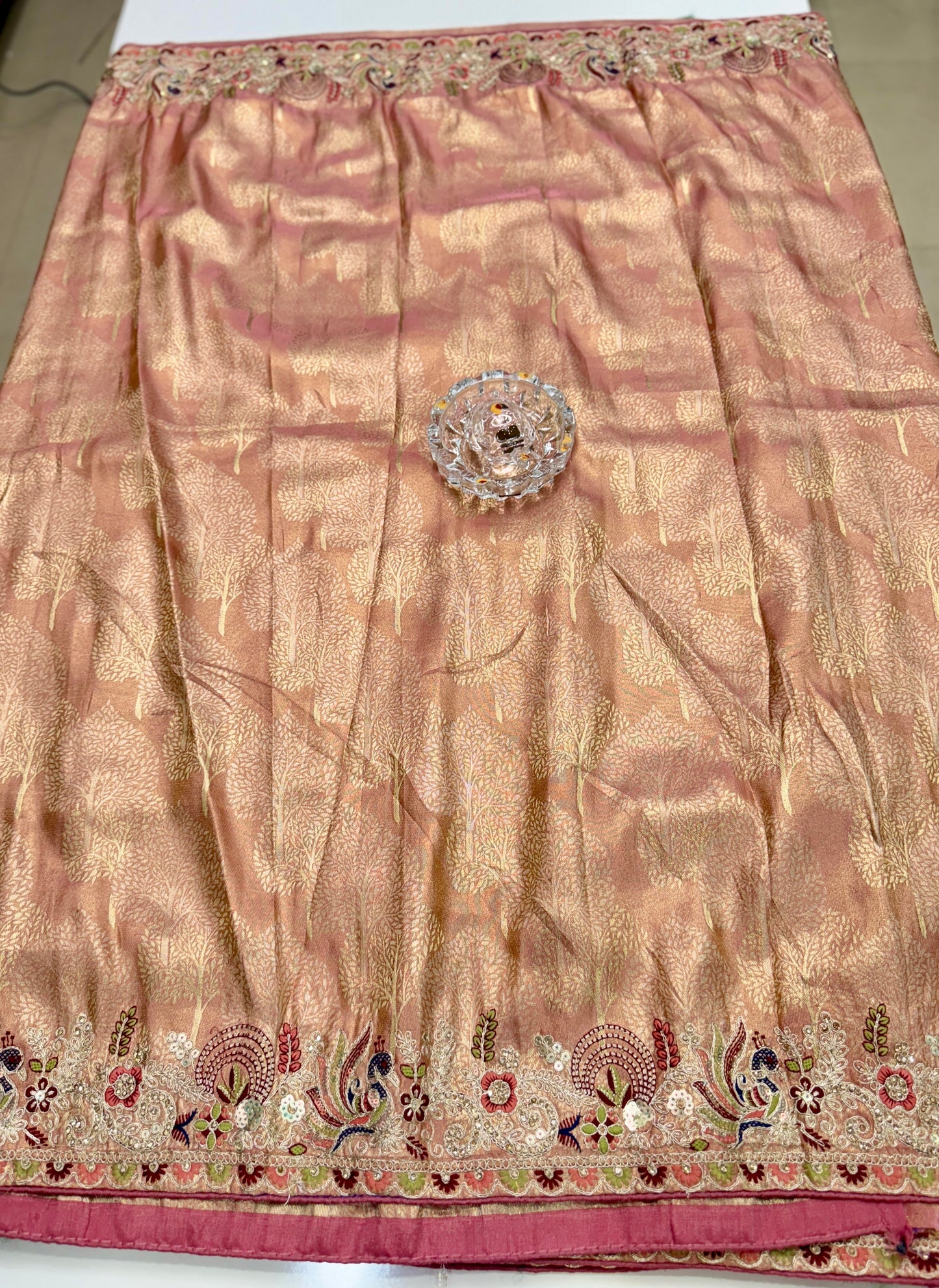 Tissue Silk Saree with Embroidery, Sequin, and Mirror Work Border – Festive Saree for Women