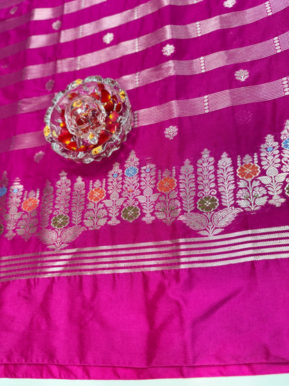 Banarasi Semi Katan Silk Saree with Meenakari Satin Border and Gold Zari Weaving – Traditional Festive Saree for Women