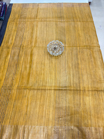 Pure Tussar Ghicha Silk Saree with Zari Border and Printed Design – Silk Mark Certified Handloom Saree