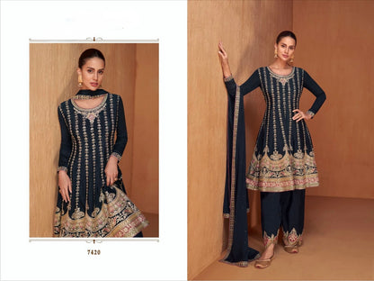 Real Chinon 3-Piece Set with Embroidery Front and Back – Free Size Ethnic Wear for Women