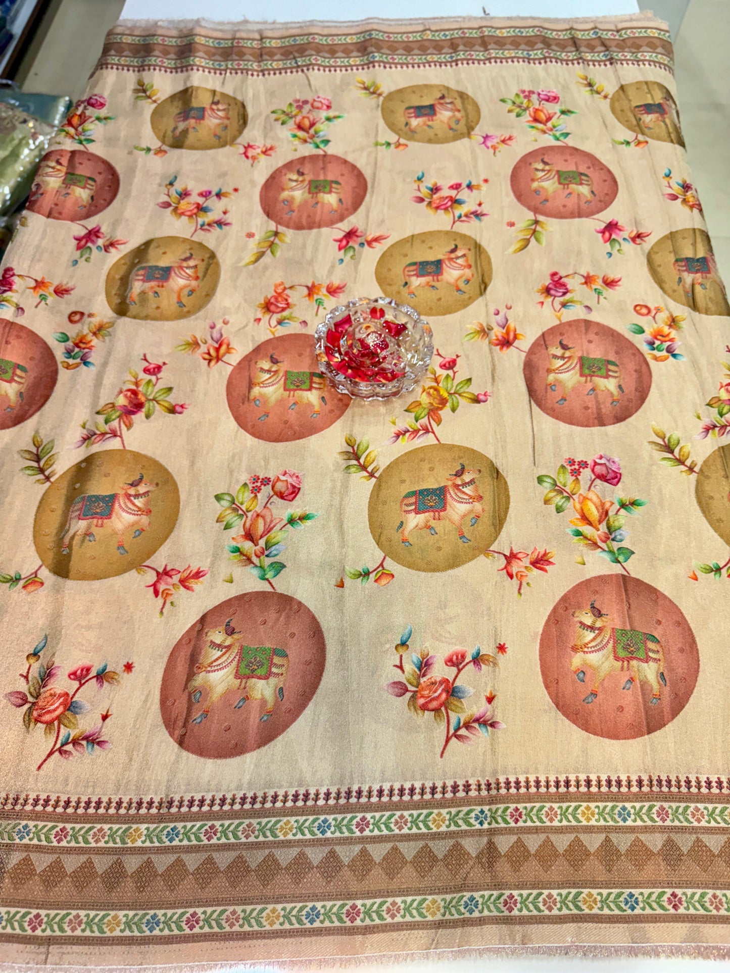 Pure Ziraf Silk Printed Saree with Elephant and Floral Motifs – Lightweight Soft Silk Saree for Women