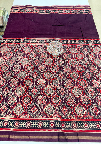 Pure Chanderi Silk Saree with Intricate Handblock Print and Blouse Piece – Traditional Wear for Women