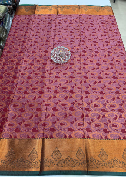 Soft Silk Saree with Samutrika Weaving and Contrast Zari Border for Women – Lightweight Festive Wear Saree