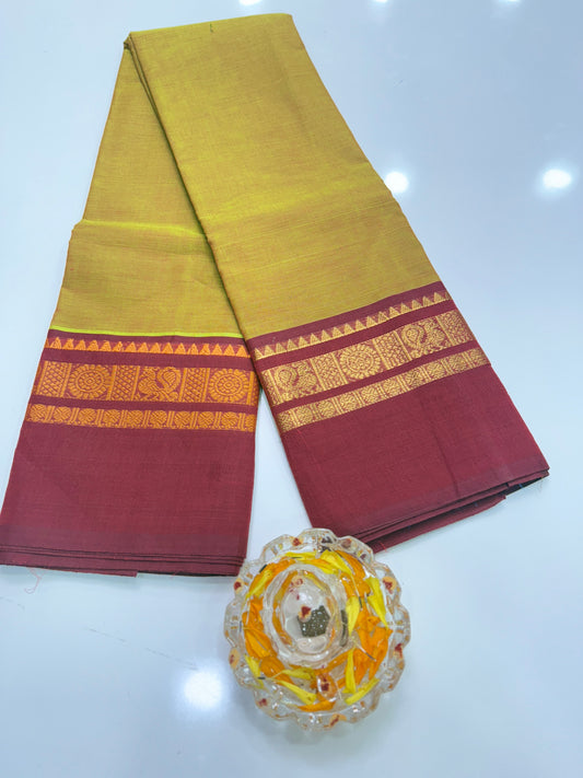 Chettinad Pure Cotton Saree with Zari Border – 80 Count, 20 Colours, 5.5m Length