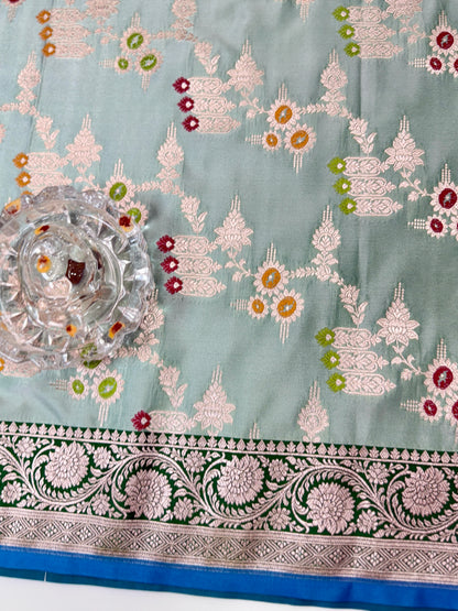 Mashru Katan Silk Saree with Multicolor Zari Weaving and Contrast Border – Festive Wear for Women