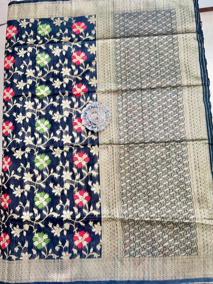 Semi Raw Silk Saree with Temple Border and Blouse – Handwoven Style Festive Wear