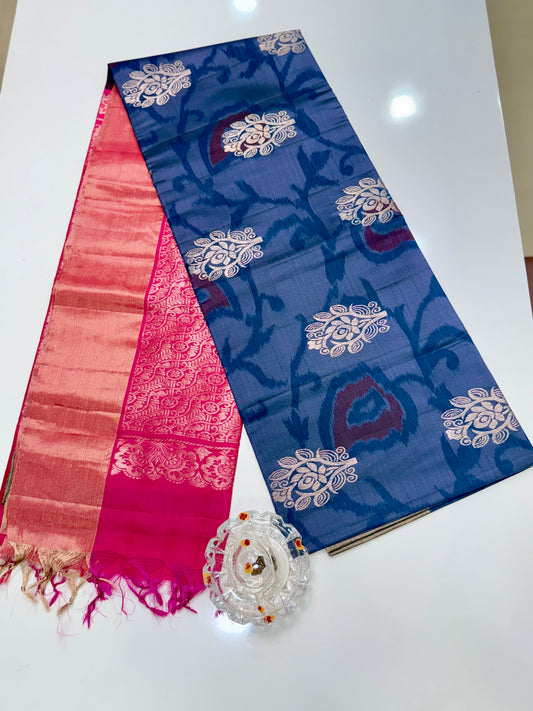 Pochampalli Printed Silk Saree with Satin Border and Blouse – Powerloom Weave for Women