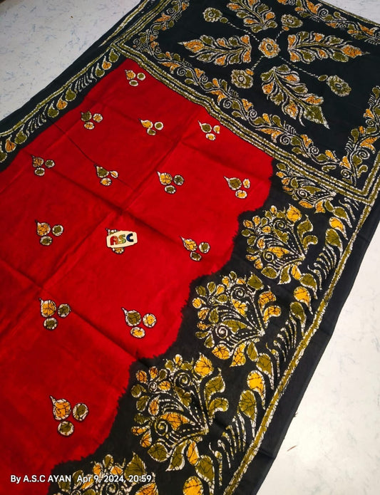 Pure Cotton Batik Print Saree for Women with Hand-Printed Design