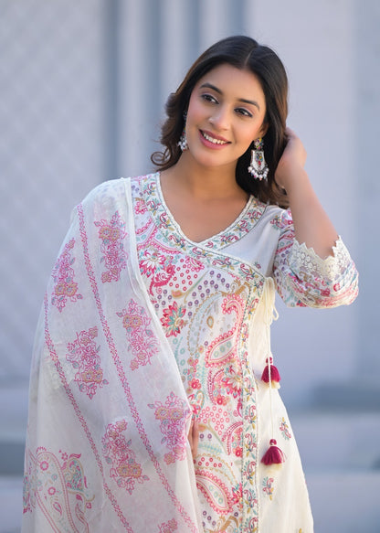 Women’s digital cotton kurta pant dupatta set with thread embroidery – summer ethnic wear