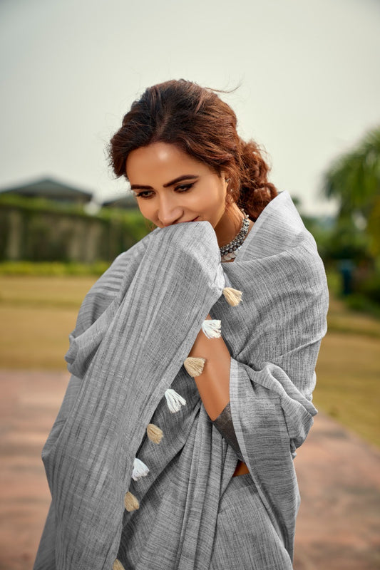 linen silk saree with striped design and border – lightweight ethnic wear for women