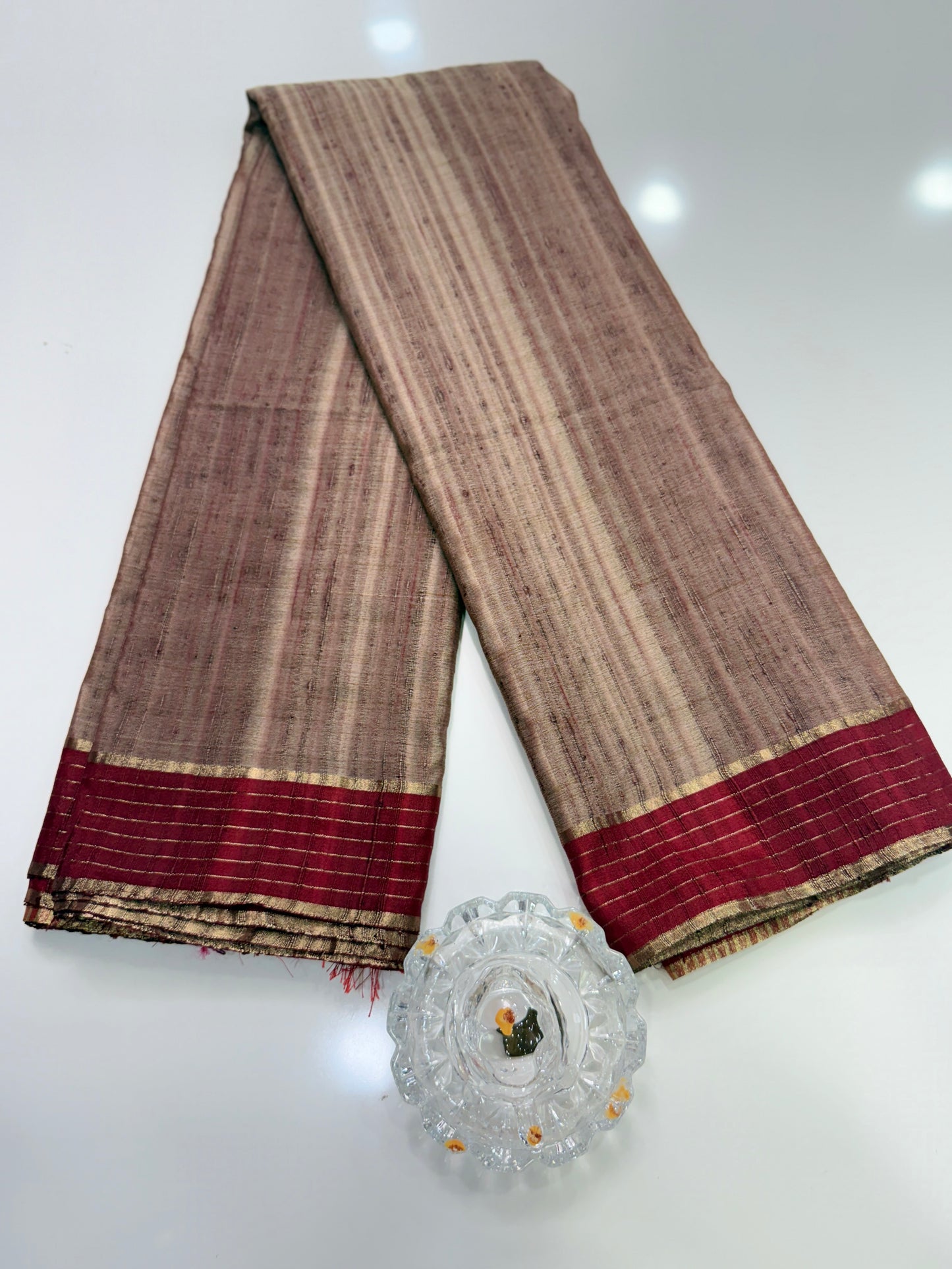 Handloom Style Katan Silk Saree with Red Zari Border – Elegant Office & Festive Wear Saree for Women