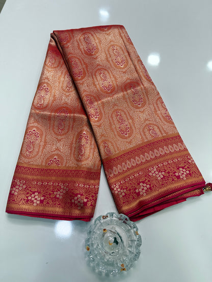 Kanjivaram Soft Silk Saree with Meenakari Weaving, Broad Pattu and Potli Tassels – Wedding Silk Saree for Women