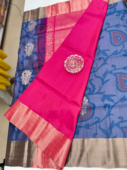 Pochampalli Printed Silk Saree with Satin Border and Blouse – Powerloom Weave for Women