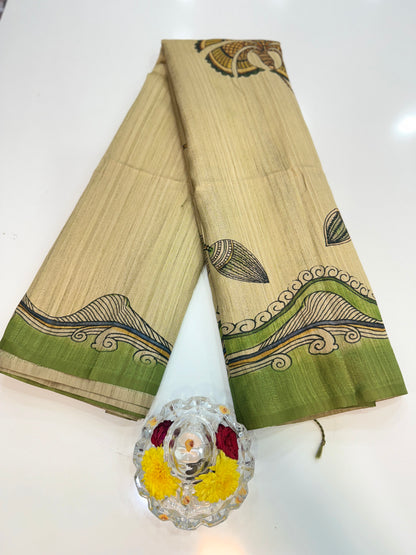 Silk Blend Printed Saree with Traditional Art Motifs and Glossy Texture – Festive Wear for Women